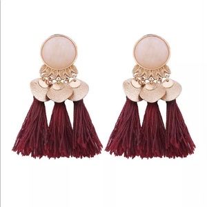 Boho Wine Tassel Earrings